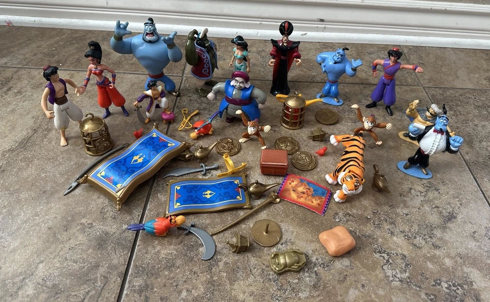 Lote de figuras de acción de colección Disney Aladdin juguete 1992 Genie Jasmine Tiger Jafar Abu Foto 1 de 4