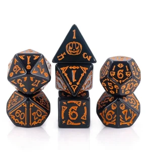 NEW RPG / D&D Dice Set of 7 - Halloween Pumpkin - Black with Orange ink - Picture 1 of 1