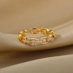 Unique Adjustable Zircon Ring with 18K Gold Plating Ideal for Everyday Wear - Picture 1 of 12
