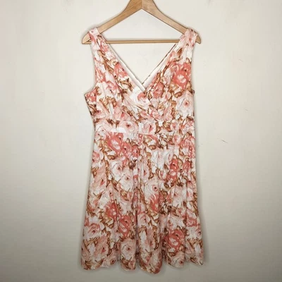 Lands End Floral Cotton Dress Size 14 Faux Wrap Surplice Pleated Sleeveless - Image 1 of 4