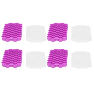 (Purple+Silicone Lid)4Pcs Sold Silicone Ice Compartment Covered Hon US - Picture 1 of 18