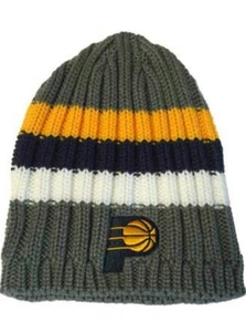 INDIANA PACERS ADIDAS GRAY NAVY YELLOW STRIPED ACRYLIC KNIT SKULL BEANIE HAT NWT - Picture 1 of 3