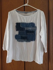 Chicos Womens XL Patchwork Front Top White & Blue  Sz 3 - Picture 1 of 3