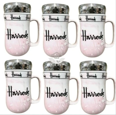 HARRODS PINK TRAVEL MUG COFFEE TEA CUP WITH LID Xmas Gift - Image 1 of 4
