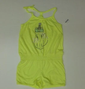 Old Navy Romper Girls Size Xsmall (5) Neon Yellow Party Kitty New With Tags - Picture 1 of 3