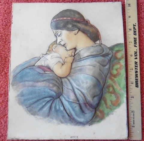Vintage Artini Mother & Child Baby Plaque 4 Dimensional Twin Etched Engraving Cover
