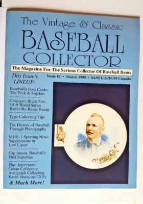 REVISTA DE COLECCIONISTA DE BÉISBOL VINTAGE Y CLÁSICA EDICIÓN #1 MARZO 1995 ¡LIMPIA RESISTENTE! Foto 1 de 3