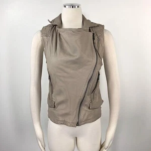 AllSaints Vest 6 US 10 UK Beige Leather Vest Stanton Gilet Biker Moto Quilted SM - Picture 1 of 10