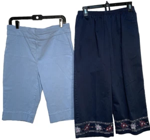 Alfred Dunner Capri Pull-on Pants Elastic Waist &Embroidered Bundle Size 12P - Picture 1 of 7