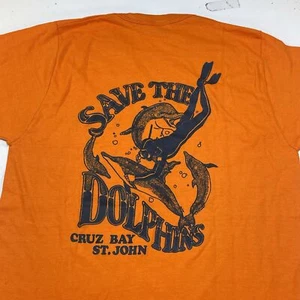 VTG VIRGIN DIVERS ST. JOHN SAVE THE DOLPHINS sportswear single stitch T SHIRT M - Picture 1 of 7