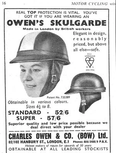 1960 Advert Owen's 'SKULGARDE' Motor Cycle Crash Helmets Small Original Print Ad - Picture 1 of 1