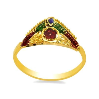 GIRLS 22KT YELLOW GOLD FILIGREE WORK HAND WORK ANTIQUE COLOR ENAMEL RING GIFTING - Image 1 of 3