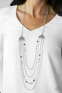 Paparazzi "Pharaoh Finesse" Layered Silver Chain & Ornate Floral Beaded Necklace - Picture 1 of 3