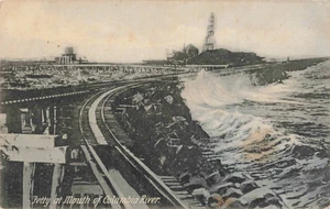 Postcard Jetty and Railway at Mouth of Columbia River Oregon - Bild 1 von 2