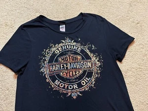 Vintage Y2K Harley Davidson Moto Biker T-Shirt Metallic Motor Oil Logo Relaxed M - Picture 1 of 7