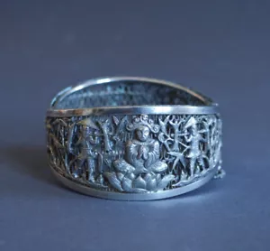 CHINESE EXPORT SILVER BRACELET JEWELRY CHINA BUDDHISM - Picture 1 of 7