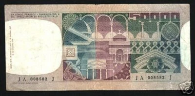 ITALY 50000 50,000 LIRE P107 A 1977+1978 LION ST.MARK EURO RARE DATE BILL 3 NOTE - Image 1 of 2