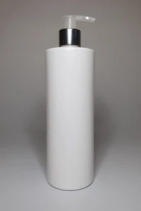 500ml White Blank Pump Bottle & Chrome/Natural Lotion Pump PET Plastic ANYAMOUNT - Picture 1 of 1