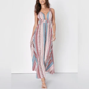Lulus Women's XS Maxi Dress Pink/Blue Geometric Print Sleeveless Summer Beach - Picture 1 of 9