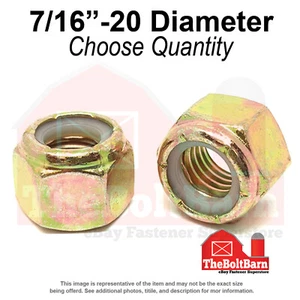 7/16"-20 Grade 8 Nylon Insert Lock Nuts Zinc Yellow Fine Thread (Pick Qty) - Picture 1 of 7