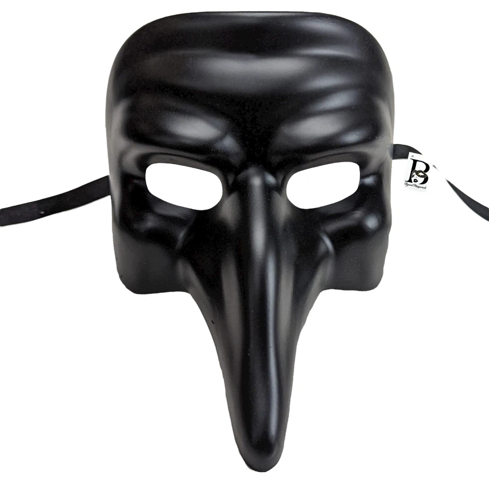 All black DIY Short Nose Medieval Plague Doctor Face Design Masquerade Mask - Image 1 of 4