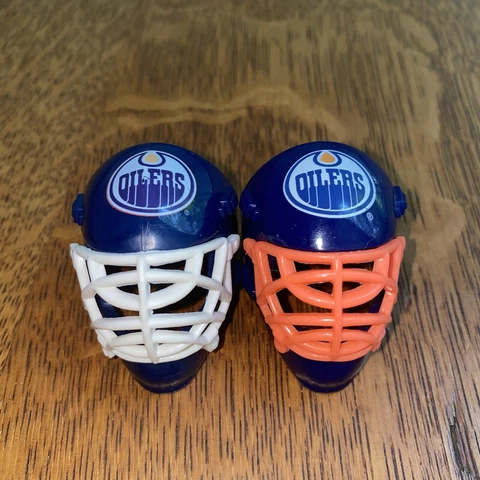 Edmonton Oilers Hockey Goalie Mini Helmet Mask Franklin NHL 1.5" Blue Lot of 2x Cover