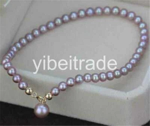 huge 18"8-9mm natural south sea purple pearl necklace 14K GOLD - Picture 1 of 1