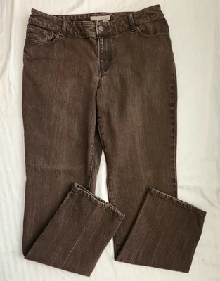 Pantalones de mezclilla largos marrones ajustados talla 2 grandes/12 CHICO'S platino corte definitivo tiro medio Foto 1 de 4