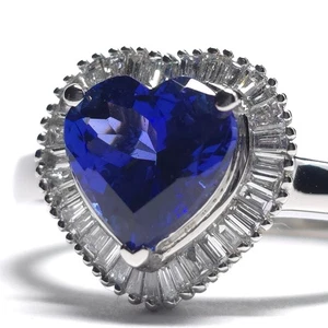 Rhapsody Heart Cut AAAA Tanzanite & Diamond Halo 950 Platinum Ring Size 8 - Picture 1 of 20