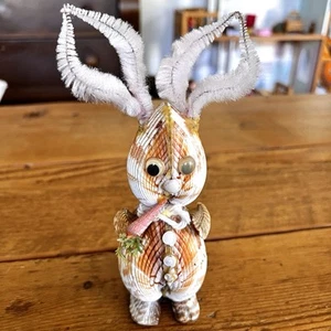 Vintage Hand Made Large Unique Sea Shell Rabbit Bunny With Carrot Figure 7" - Picture 1 of 8