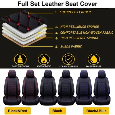 For Chevrolet Silverado 1500 2007-2021 5-Seat Full Set Car Seat Cover PU Leather - Image 1 of 4