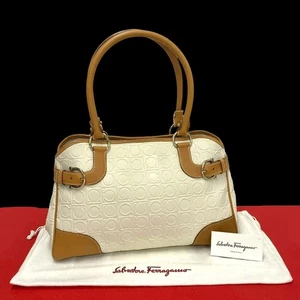 Salvatore Ferragamo Gancini Pattern Handbag leather PVC white 76610 - Picture 1 of 8