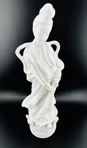 Vintage JAPANESE 12" White Porcelain Kannon goddess of mercy Holding Flower - Picture 1 of 5
