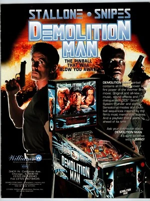 Demolition Man Pinball FLYER Original 8.5" x 11 Foldout Brochure Stallone Snipes - Image 1 of 3