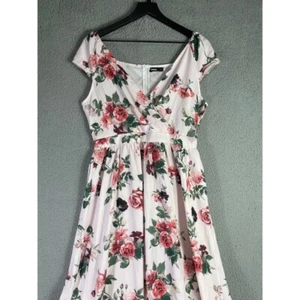 Hekka White Red Floral Wrap Maxi Dress Size L Cottagecore Romantic - Picture 1 of 9