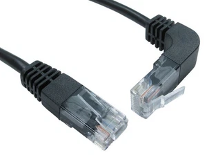 NEW CAT5e STRAIGHT TO RIGHT ANGLED UP BLACK 1M UTP PATCH NETWORK CABLE - Picture 1 of 2