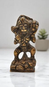 Antique Brass God Hanuman Idol Figurine Original Old Hand Crafted Fine Engraved - Picture 1 of 6
