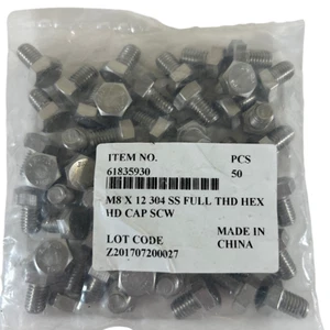 TME 61835930 M8 x 1.25 x 12 mm 304 SS Hex Head Cap Screw (Pack of 50) - Picture 1 of 2