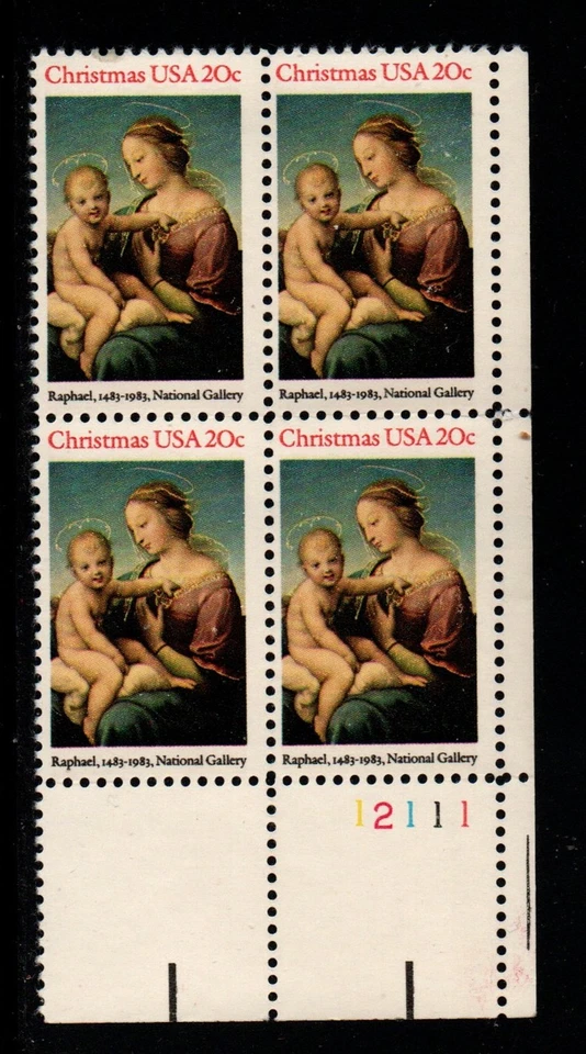ALLY'S STAMPS US Plate Block Scott #2063 20c Christmas Madonna [4] MNH [STK] - Image 1 of 1