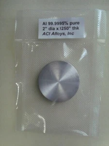 Objetivo pulverizador de aluminio, Al 99,999% puro 2"" diámetro x 0,125"" de espesor - Imagen 1 de 2