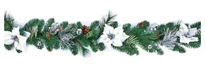 Premier Decorations 180cm Poinsettia Garland - Green & White - Picture 1 of 3