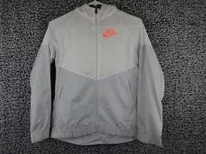 Girl's Nike Windrunner Hooded Jacket Youth Size L Gray/white/ Orange Full Zip - Picture 1 of 12