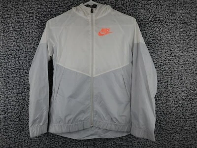 Girl's Nike Windrunner Hooded Jacket Youth Size L Gray/white/ Orange  Full Zip - Image 1 of 4