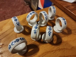 SET OF 8 PFALTZGRAFF YORKTOWNE BLUE CERAMIC NAPKIN RING HOLDERS - Picture 1 of 4