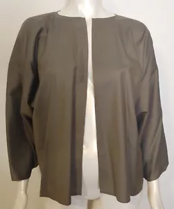 Zoran Olive Green Lightweight Wool Silk Jacket OS S M L Wide Pleated Kimono Slvs - Picture 1 of 8