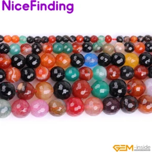 Multi Color Agate Natural  Round Faceted Gemstone Beads Jewelry 15" 6mm 8mm 10mm - Picture 1 of 47