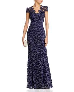 Eliza J Navy Blue Scalloped Lace Edge Long Dress Gown Size 10 NWT $278 - Picture 1 of 5