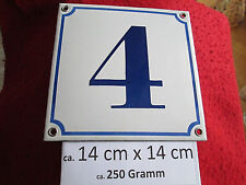 Hausnummer Nr. 4 Emaille dunkelblaue Zahl auf weißem Hintergrund 14 cm x 14 cm 