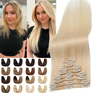 CLEARANCE 8Pieces 100% Remy Human Hair Clip In Real Hair Extensions Full Head US - Picture 1 of 130