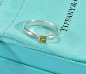 Tiffany & Co Sterling Silver Green Peridot Square Stack Band Ring Size 4 in Box